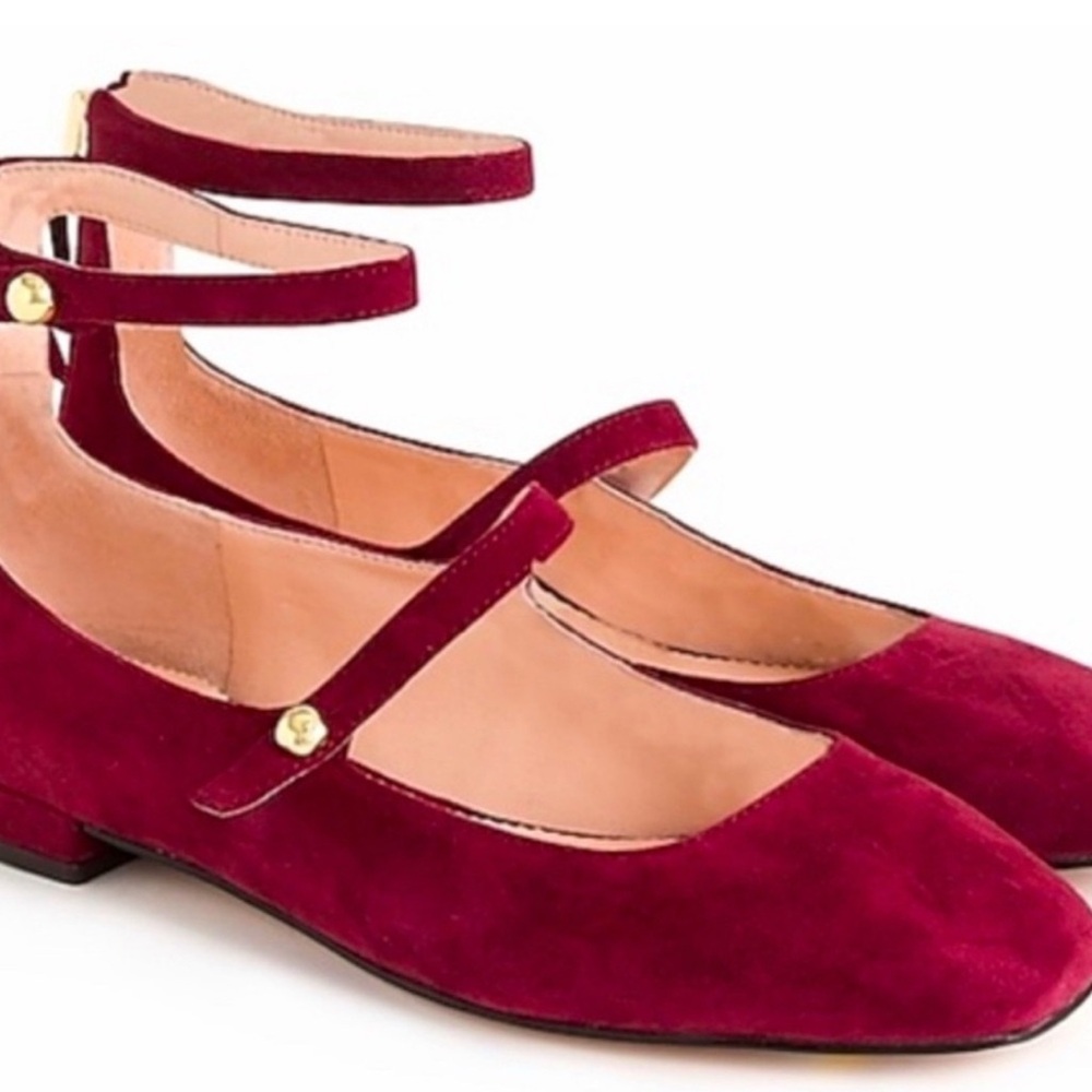 J. Crew Burgundy Suede Mary Jane Flats